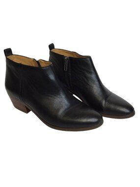 J Crew Black Leather Sawyer Ankle Boots Low Heel Booties Side Zipper Size 7